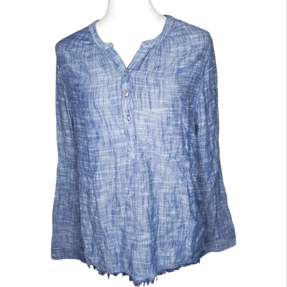 Caslon 100% Cotton Fringe Hem Button Front Top